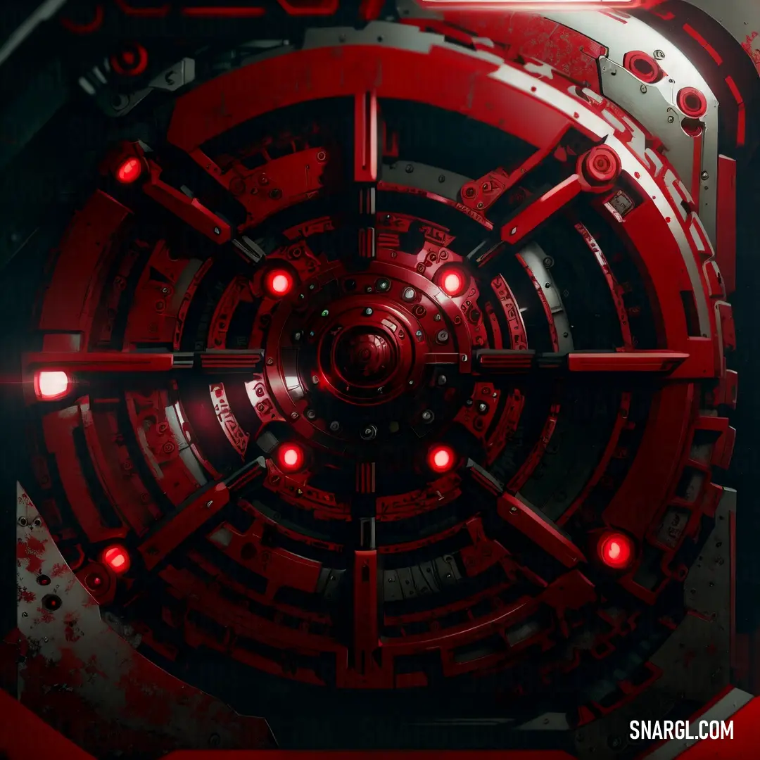 Red and black clock with red lights on it's face and a red light on the side of the clock. Color Falu red.
