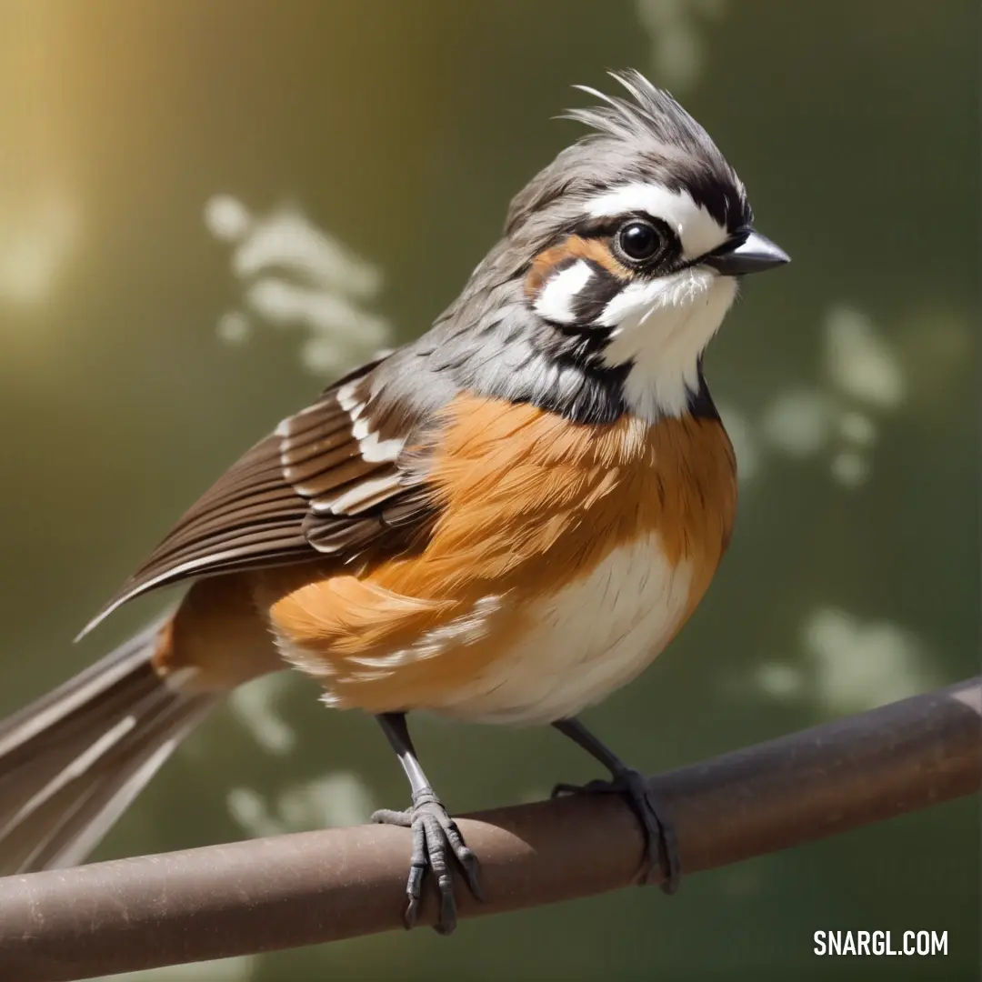 Fantail with a brown and white head on a branch with a blurry background