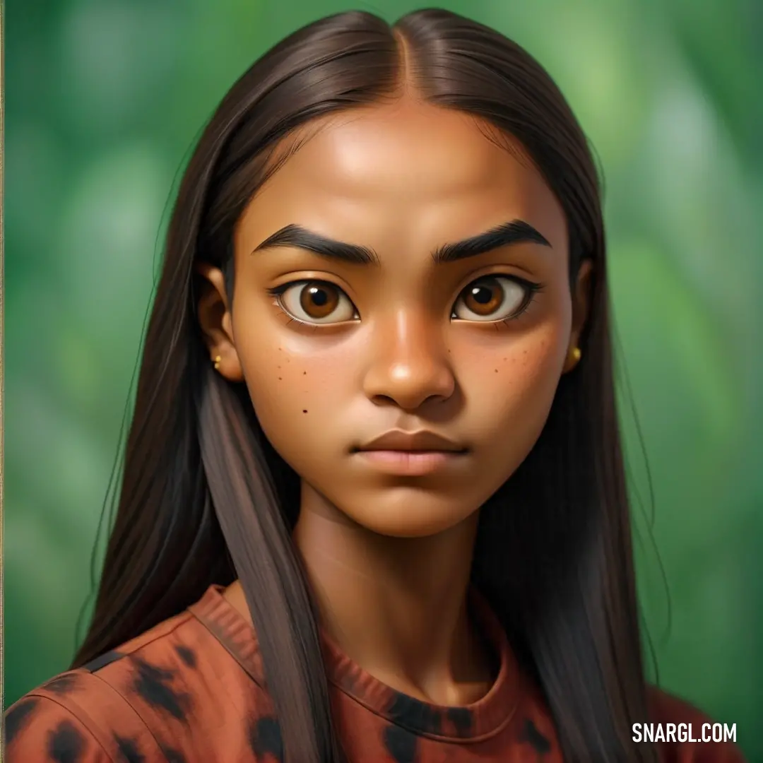 Digital painting of a young girl with long hair and brown eyes