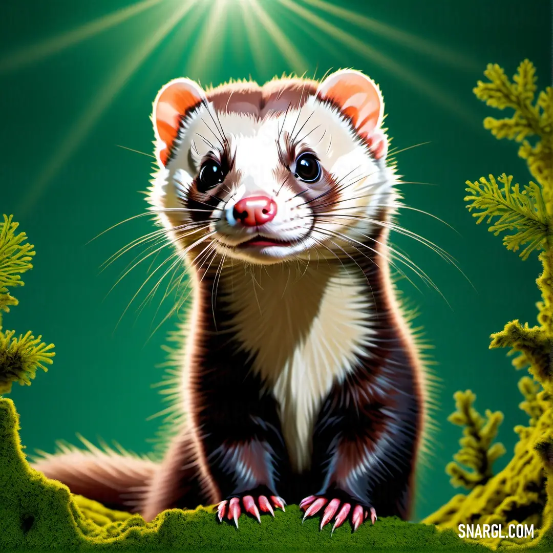 Painting of a ferret in a forest with a bright light shining on it's face, Brom