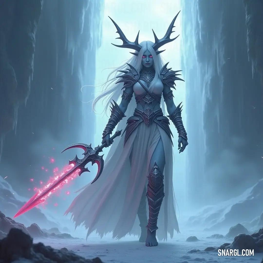 A fierce warrior adorned with horns harnesses mystical energy within a cave, brandishing a sword in one hand while a small demon companion clings to her arm, creating an atmosphere of dark fantasy. A fierce warrior adorned with horns harnesses mystical energy within a cave, brandishing a sword in one hand while a small demon companion clings to her arm, creating an atmosphere of dark fantasy.