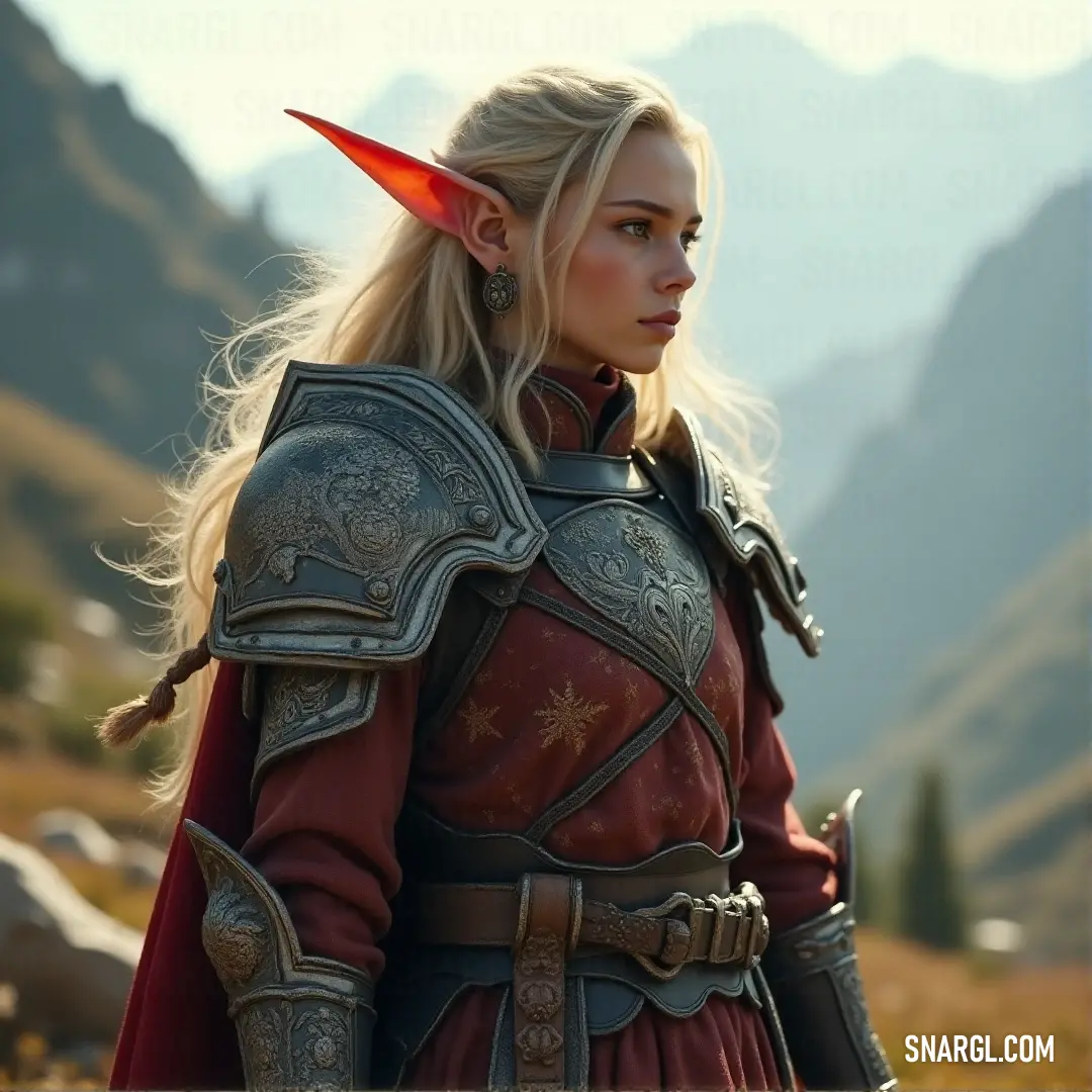 Fili in a red dress with a red horn on her head