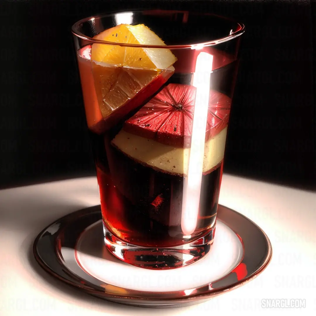 Glass of liquid with a slice of lemon and a slice of orange on the rim of the glass