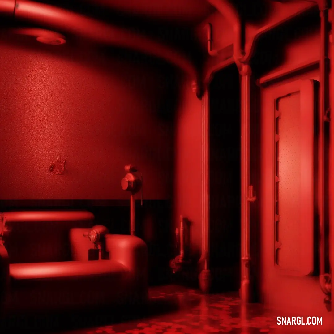What color is #B22222? Example - Red room with a couch and a door in it and a lamp on the wall in the corner