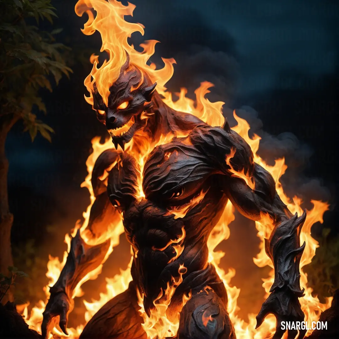 Demonic Fire elemental is in flames with a black background