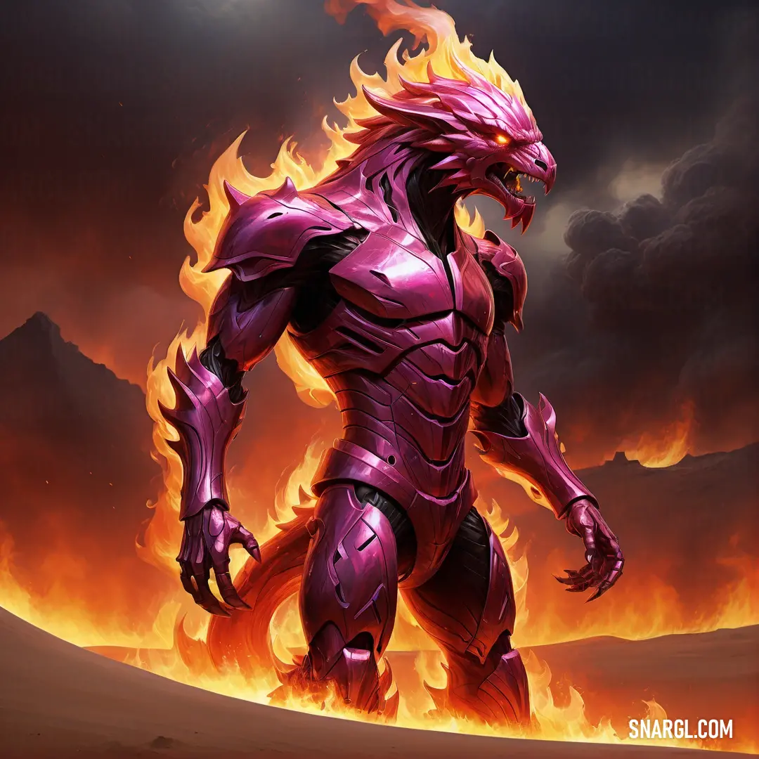 Demonic looking Fire elemental with flames in the background