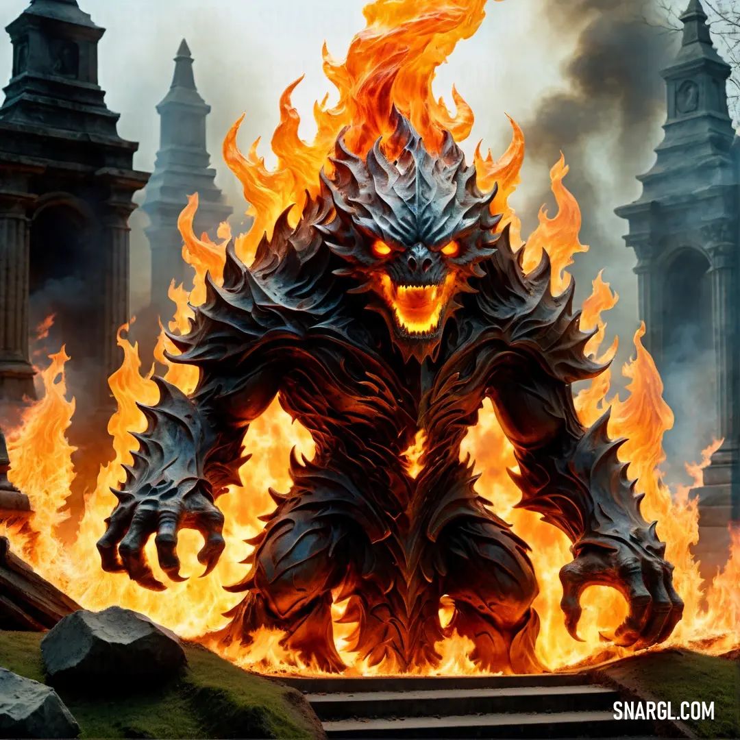 Giant Fire elemental with flames in the background