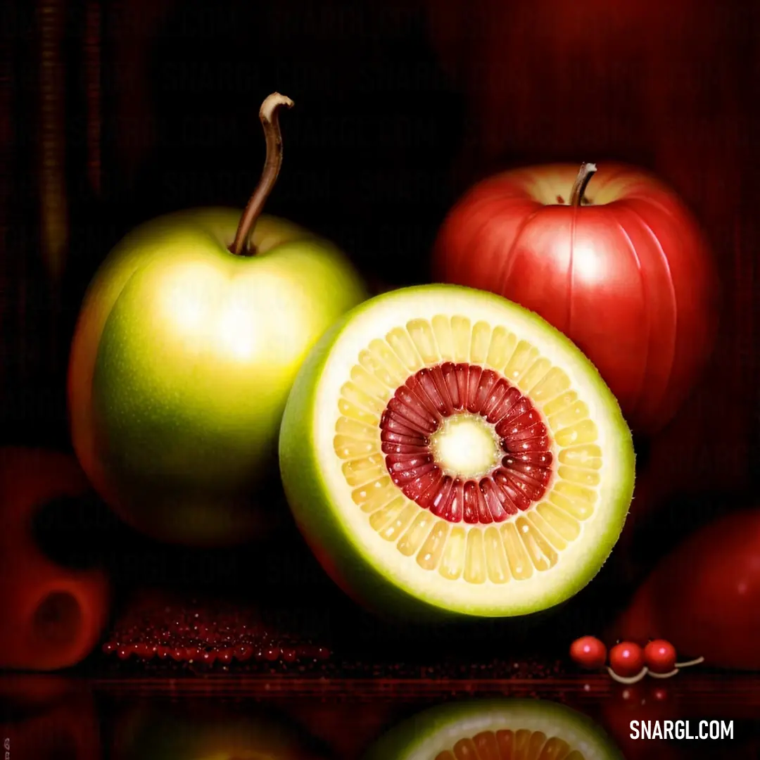 Painting of apples. Example of Fire engine red color.