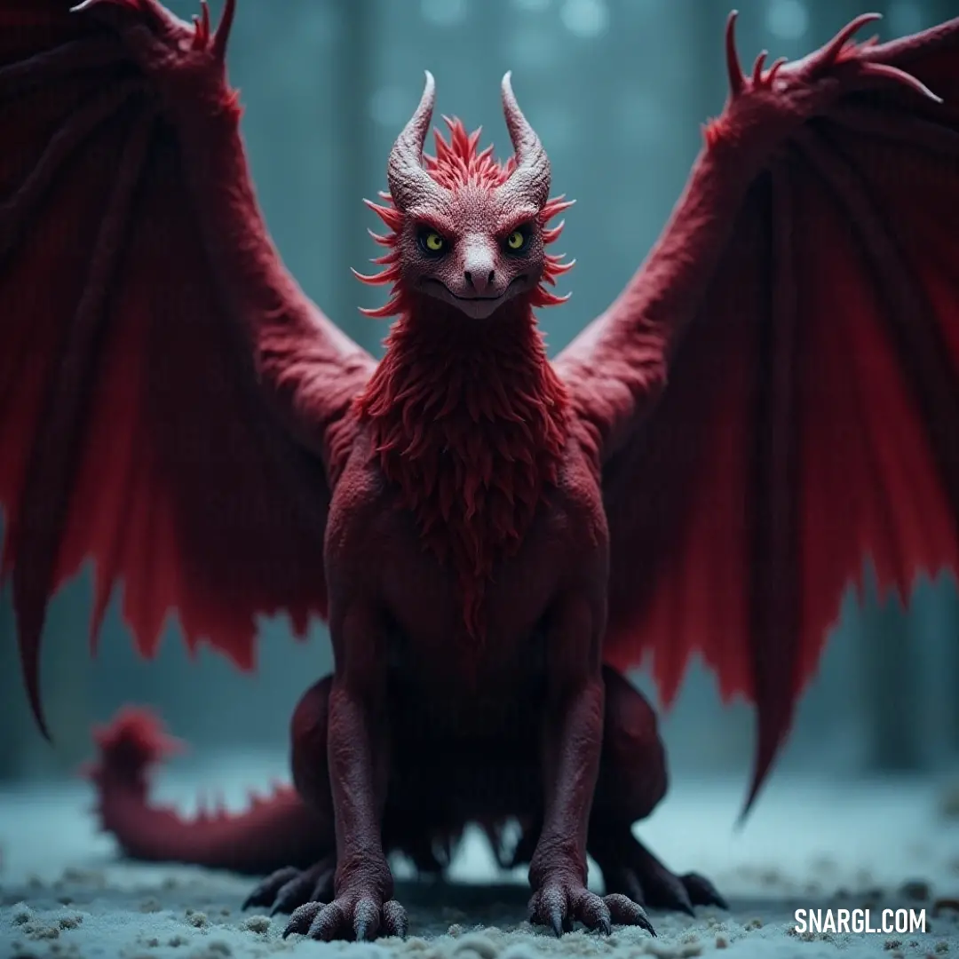 The stunning Red Firetalon stands tall amidst a serene forest atmosphere, where snow-dusted ground meets the enchanting colors of nature. A vibrant Red Firetalon perched regally on a pristine white floor, its striking color contrasting beautifully with the snowy ground and lush green trees framing the scene.