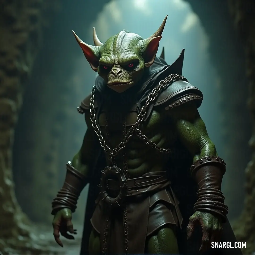 A toy figure of Flar in a bold pose, adorned with chains and a helmet, giving off an air of mystery and strength.