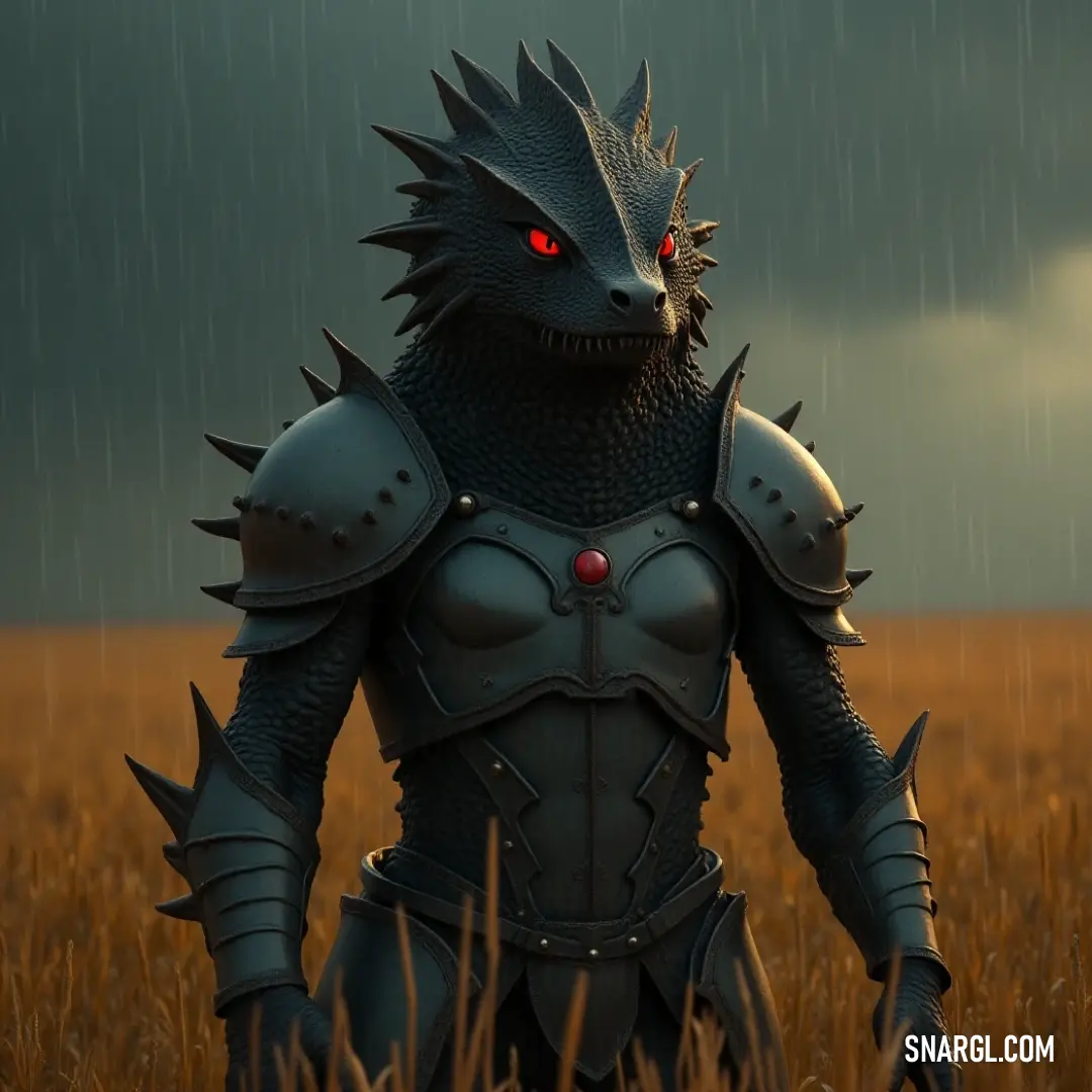 A flare beast with spikes on its head and back stands tall in a field, with a dark sky overhead adding a sense of danger and power. A fierce flare beast with spikes protruding from its head and back stands in a grass field. The dark sky in the background adds an ominous feel, making the creature appear even more formidable and dangerous.