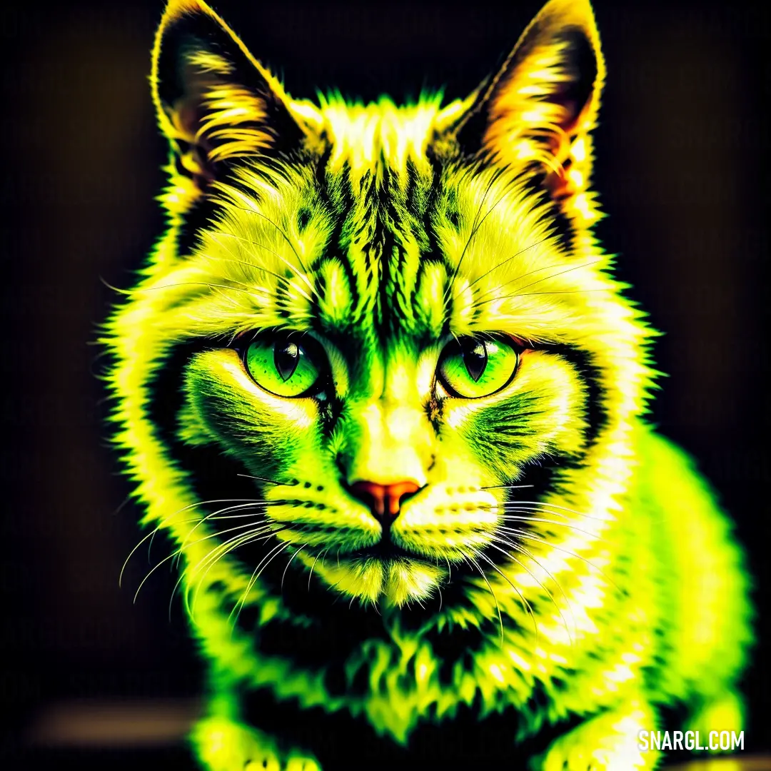 Cat with green eyes on a table with a black background