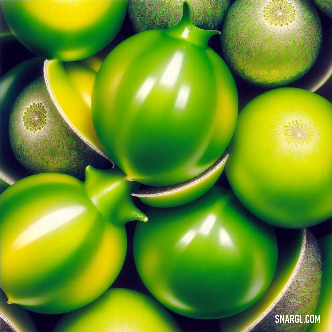 Close up of a bunch of green fruit with a yellow center