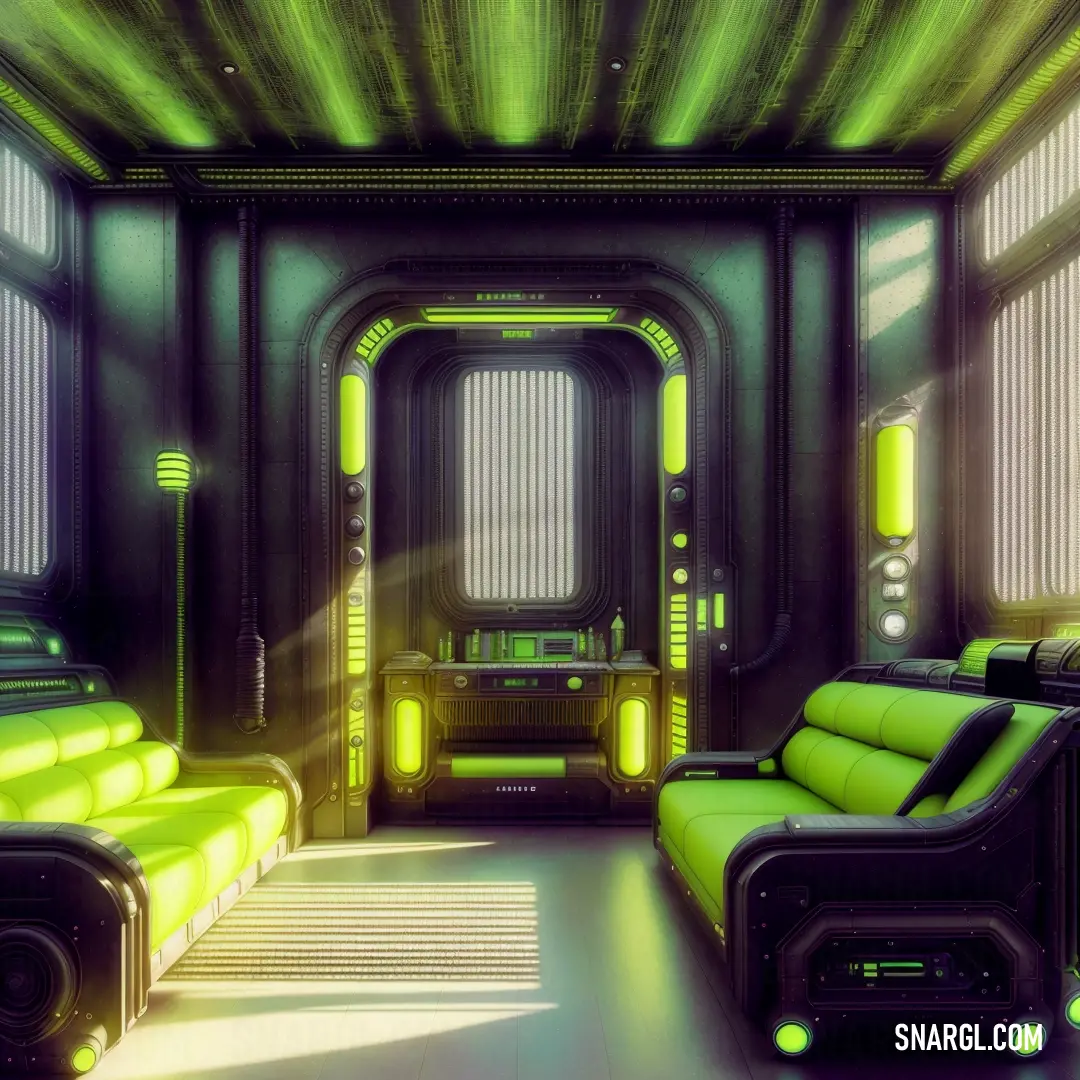 Room with a couch. Example of #CCFF00 color.