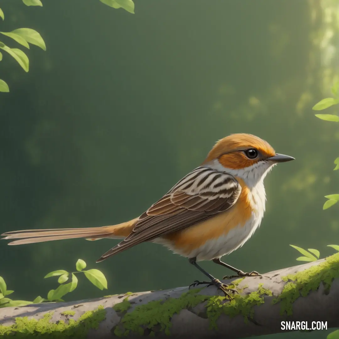 Flycatcher on a branch with green leaves around it and a bright light in the background