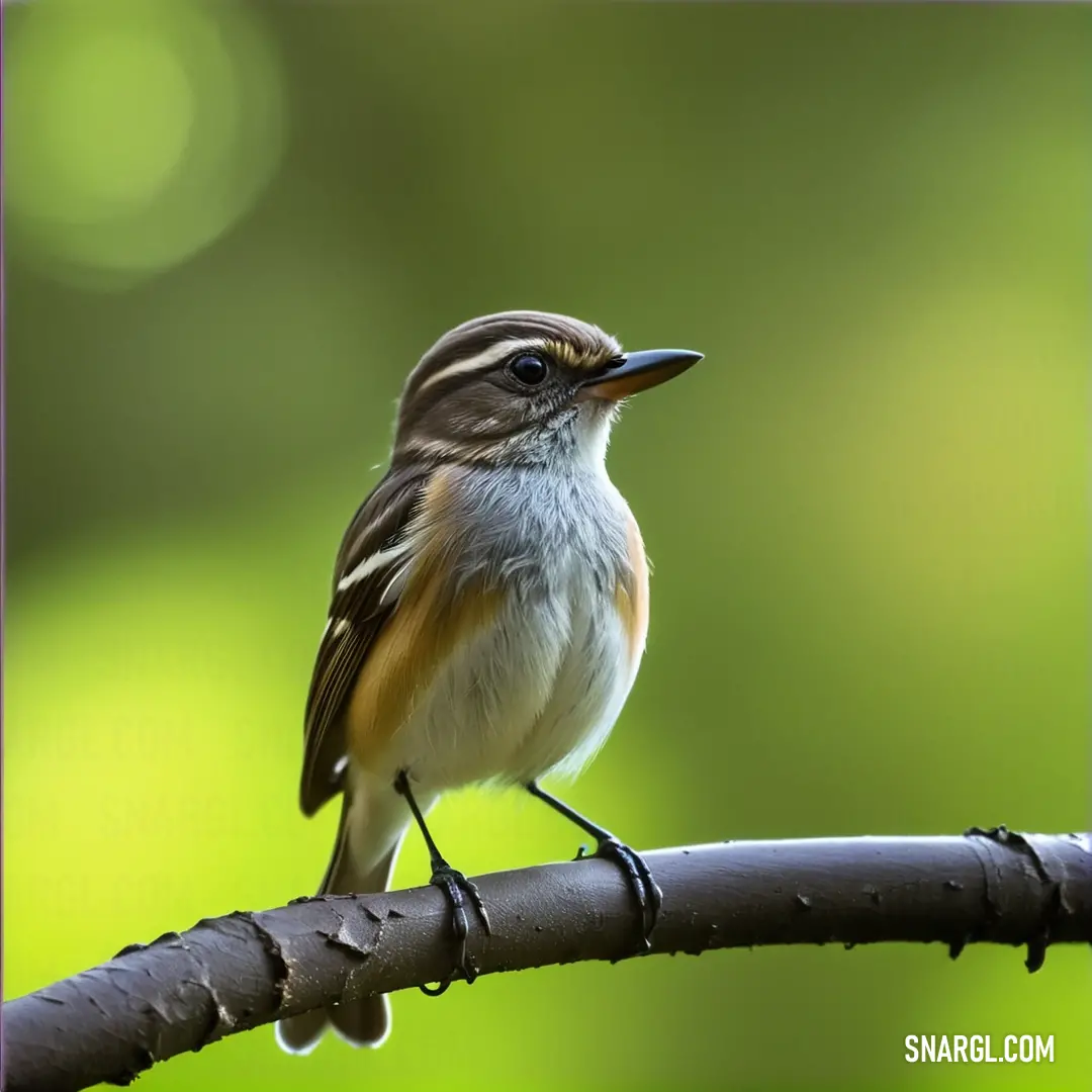 Small Flycatcher perched on a branch in the sun with a blurry background