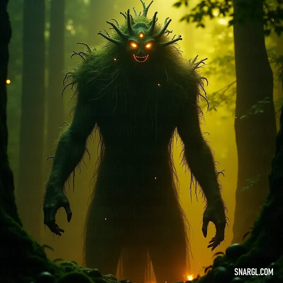 The enigmatic Creepy Forest Watcher, with glowing eyes piercing the darkness, stands amidst the night, illuminated by an otherworldly light that highlights the mystery of the dense forest surrounding it. A mysterious Creepy Forest Watcher, glowing intensely with eerie eyes, looms in the shadows of a nighttime forest, illuminated by a brilliant light from behind, casting an enchanting aura of suspense and allure.