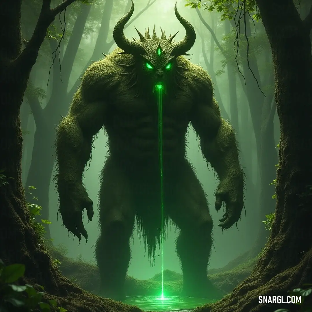 The imposing Forest Watcher with vivid green eyes surveys its realm, illuminated by shafts of light filtering through the dense foliage, heralding the arrival of magical moments in nature. A colossal Forest Watcher with vibrant green eyes stands vigilantly in a mystical forest, where rays of light beam through the trees, illuminating the creature and enveloping the scene in an otherworldly glow.