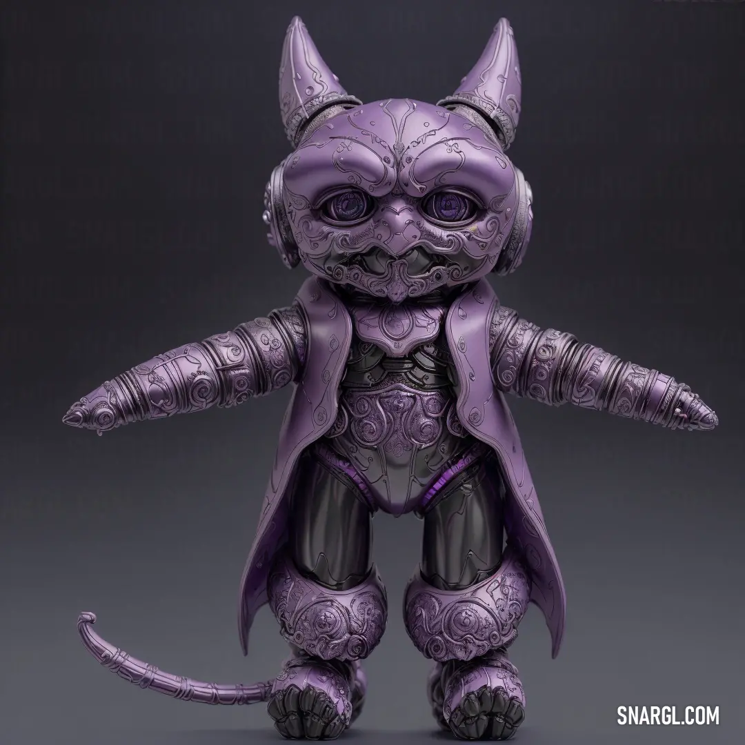 Purple cat with a purple coat and purple shoes on it's head and legs