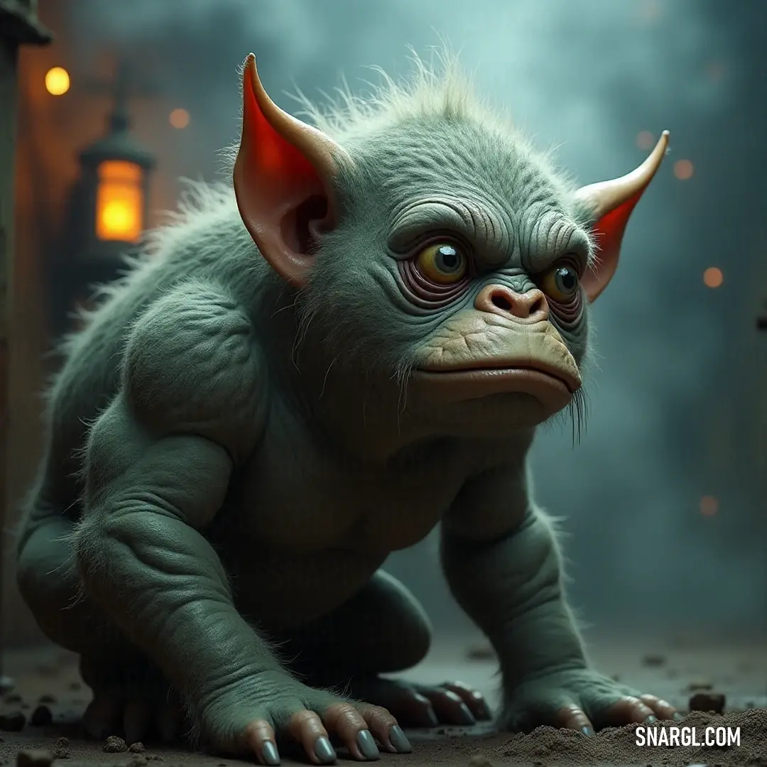 The adorable Frix with big ears resting near a glowing lantern, exuding serenity. The endearing Frix, characterized by oversized ears and expressive eyes, lounges peacefully in front of a charming lantern light, exuding warmth and curiosity.