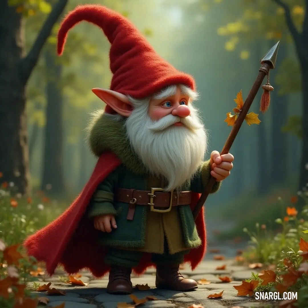 A vibrant cartoon depiction of Frode cheerfully brandishing a sturdy stick, set against a backdrop of lush foliage, with fallen leaves carpeting the forest floor and a winding path hinting at adventures yet to come.