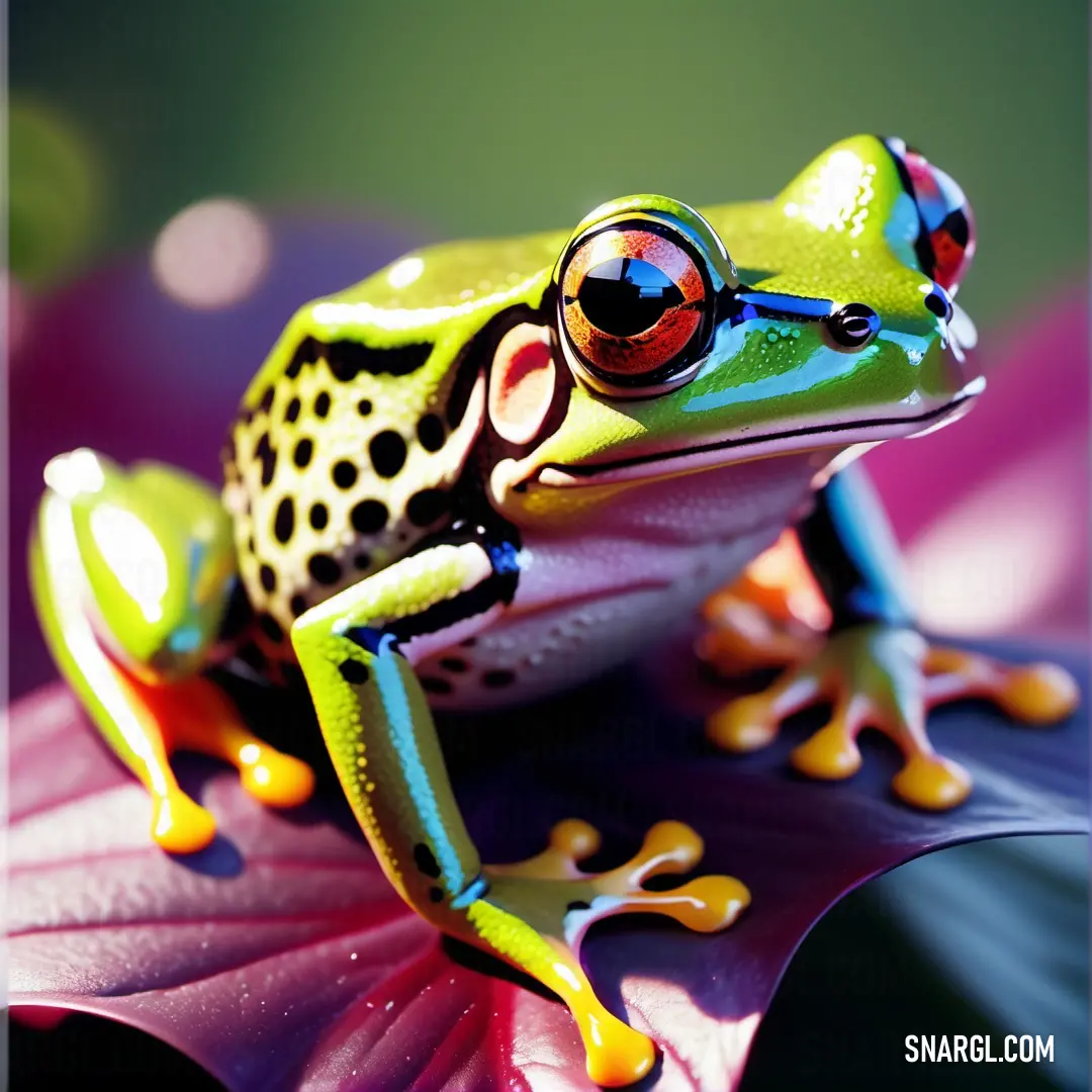 Frog on a leaf with a blurry background