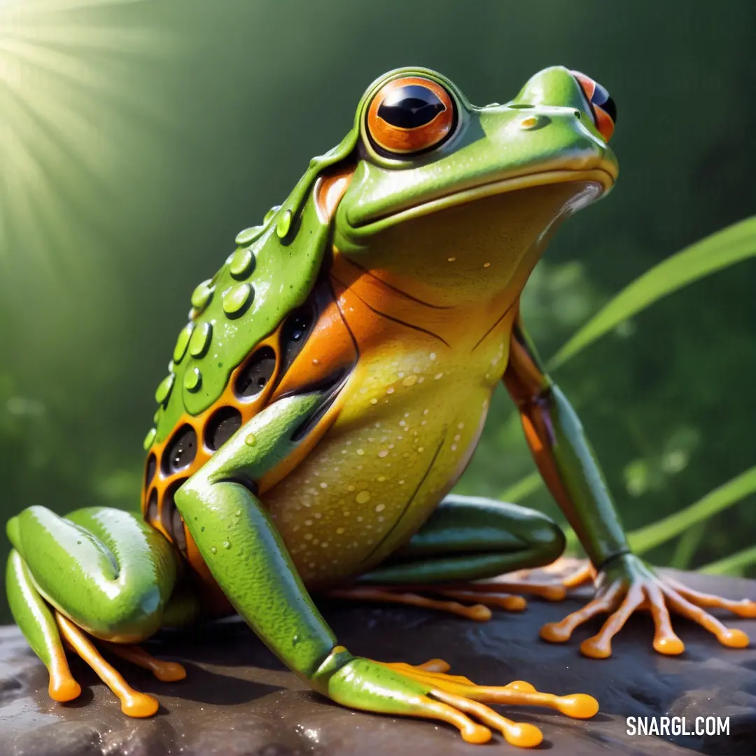 Frog on a rock with a bright background