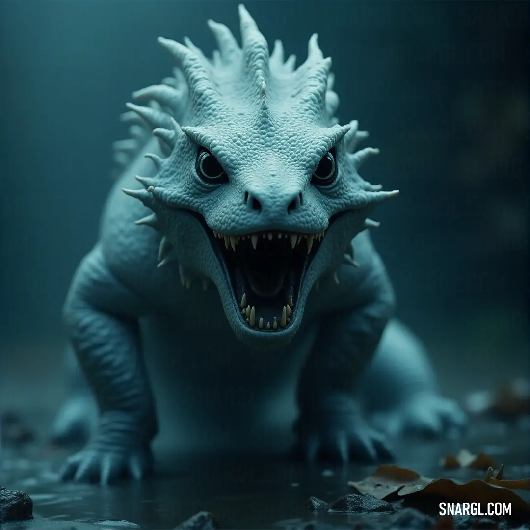 A toy Godzilla with its mouth agape and teeth bared, stands in a dark, dramatic setting. Its terrifying appearance makes it seem ready for battle against unseen enemies. A toy Godzilla with its mouth wide open, showcasing sharp teeth, stands in front of a dark, ominous backdrop. The fearsome creature seems poised for action, its intimidating presence undeniable.