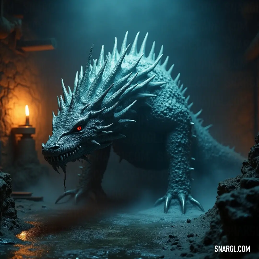 The awe-inspiring white Godzilla statue commands the scene, with its vivid red eyes and jagged spikes evoking a sense of wonder and reverence for legendary creatures of lore. An imposing white Godzilla statue, its red eyes and spikes glinting with an almost lifelike intensity, dominates the landscape, standing as a testament to the grandeur of mythical creatures and the power of imagination.