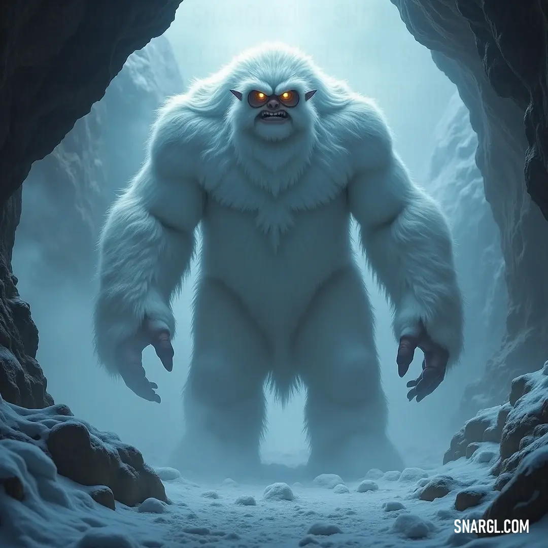 Within a shadowy cave, the Frost Warden stands with an ethereal glow from its eyes, embodying the essence of winter while guarding hidden secrets, showcasing a realm where magic thrives beneath the frost. In a shadowy cave, a formidable Frost Warden looms with glowing eyes piercing the darkness, its furry form exuding both warmth and mystical power, as it stands sentinel over the icy depths, filled with untold stories and ancient magic.