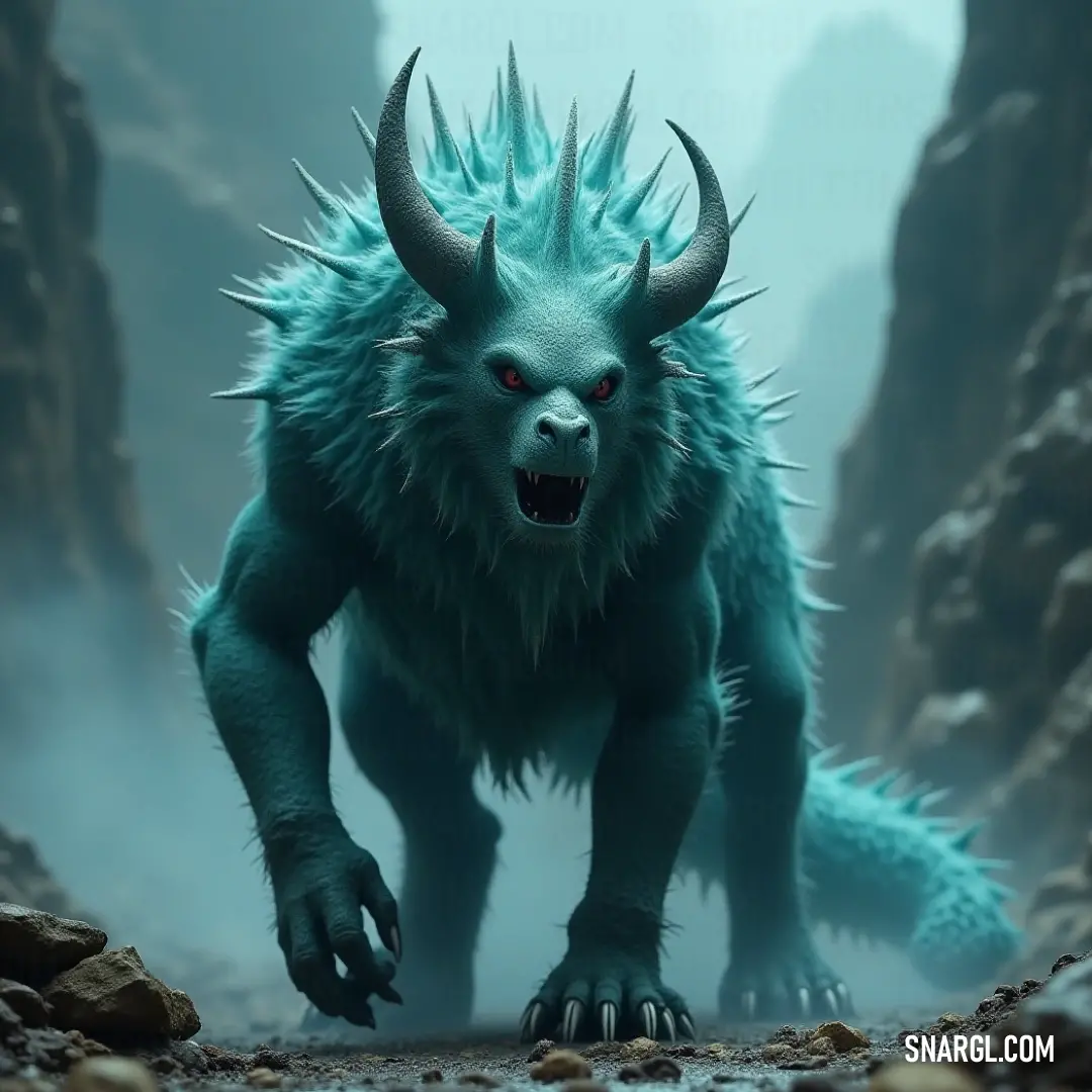 Horns and claws: Frostbite navigating a rocky cave Frostbite, adorned with formidable horns, traverses a rocky cave illuminated by soft glimmers of light, its claws scraping the ground in a dance of elegance and strength.