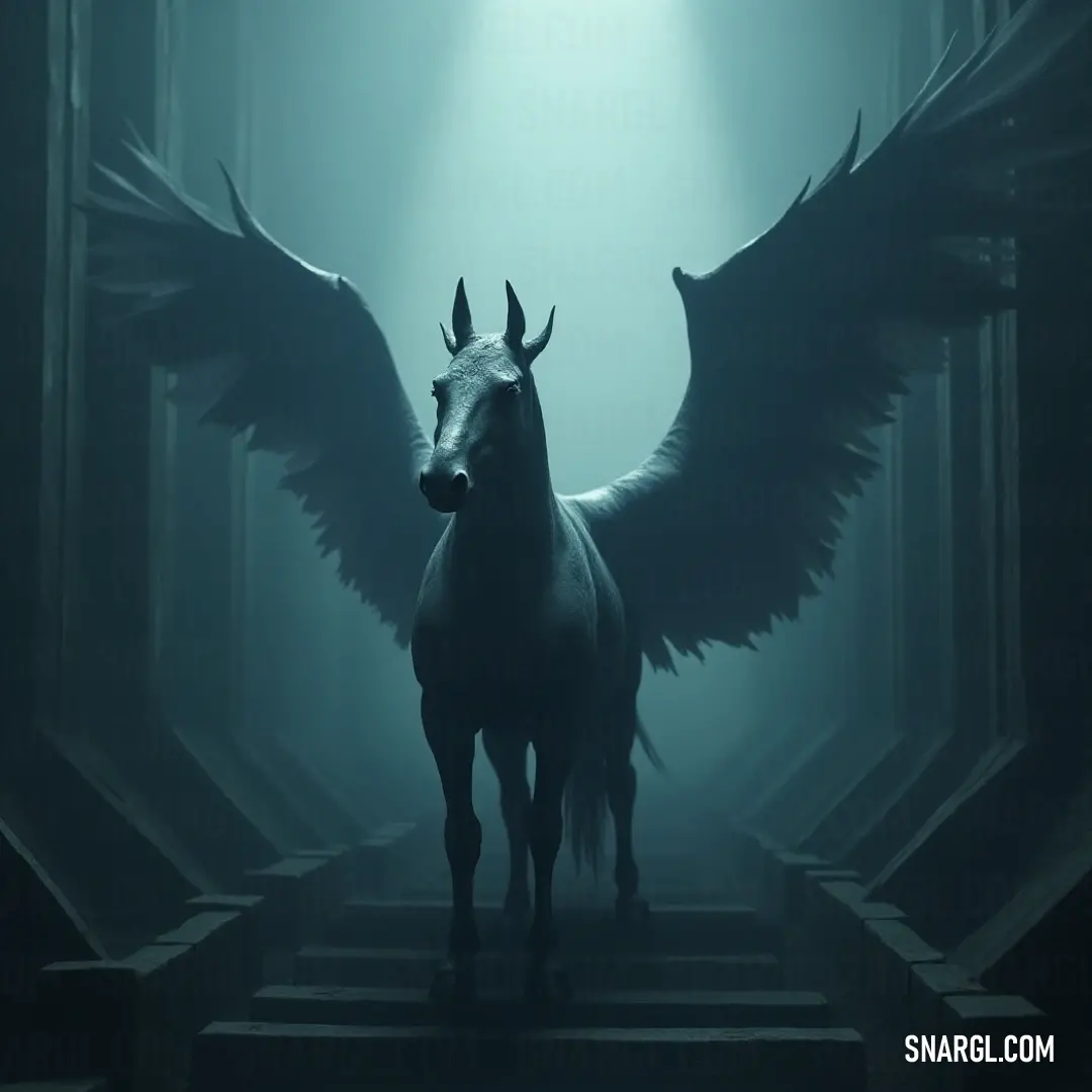 A regal Frostwing with intricate wings perched on a staircase, illuminated by soft light streaming from an open doorway, creating a striking contrast in a shadowy room. A majestic Frostwing with large wings stands atop a stone staircase in a dimly lit room, bathed in the soft glow of light streaming through an open doorway. The atmosphere is mysterious and serene, drawing the eye to the elegant figure against the dark ba