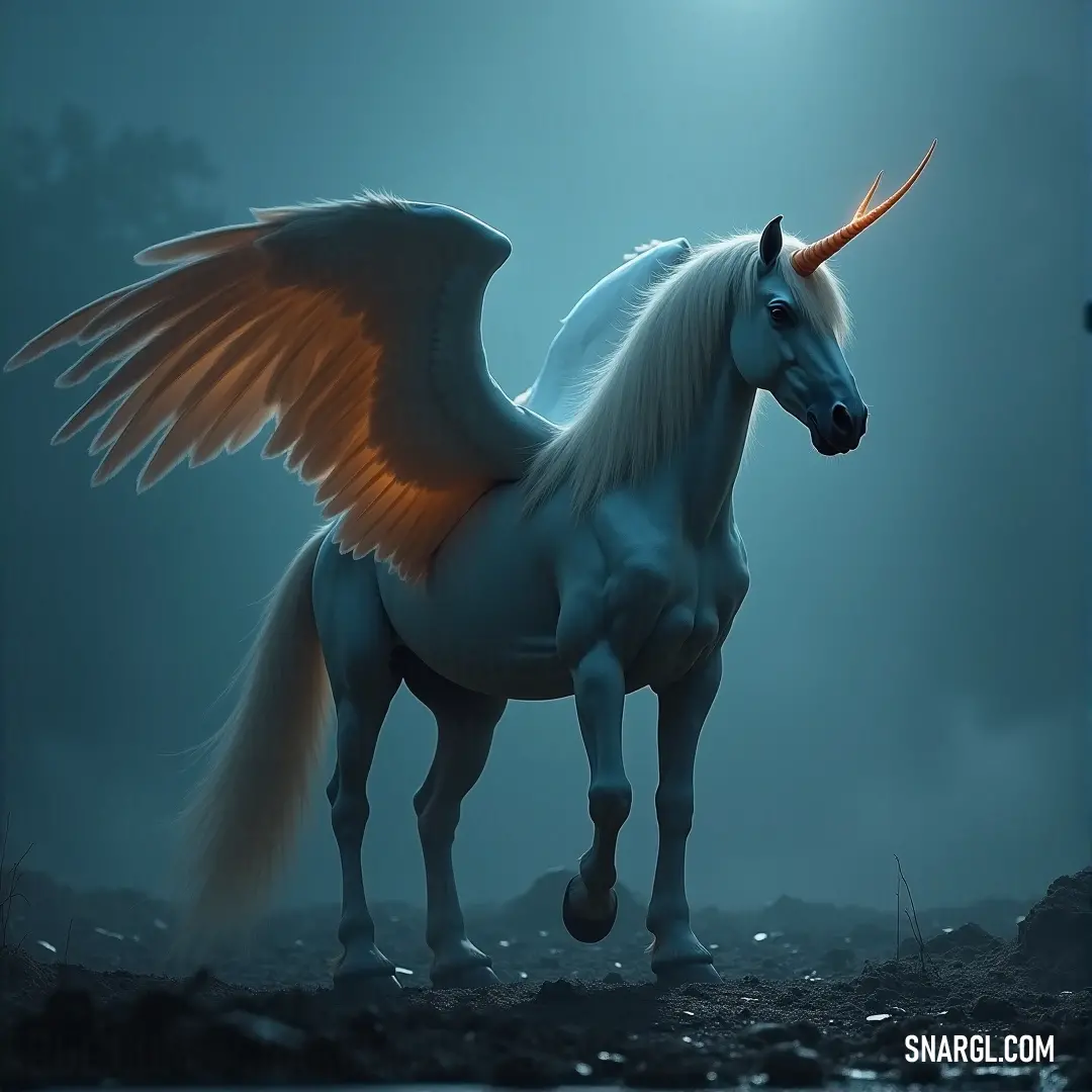 A White Frostwing with large wings unfurled stands in the dark night sky, illuminated by the soft glow of a full moon. Its powerful wings catch the moonlight, creating a breathtaking silhouette against the starry sky.