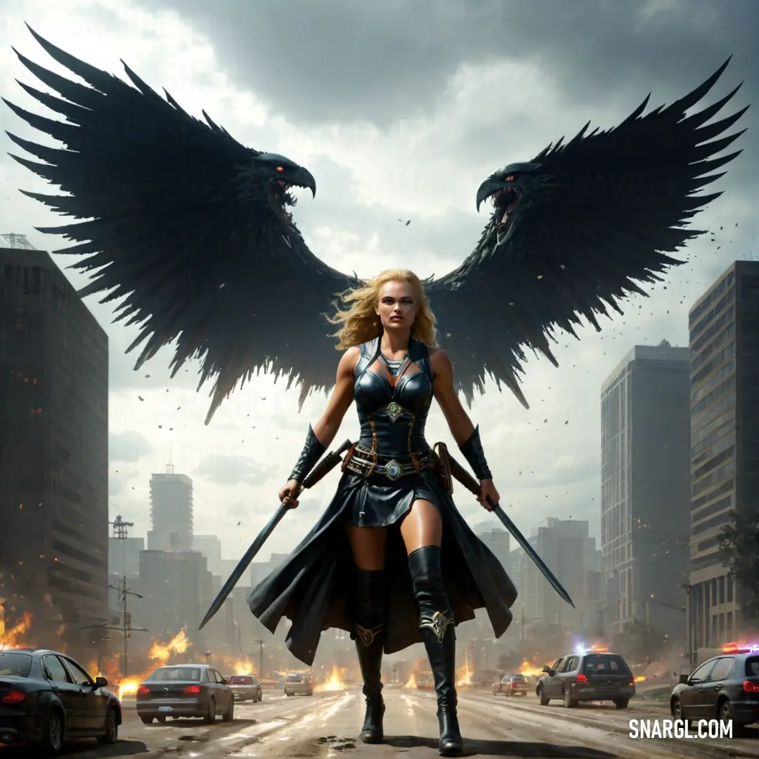 Fury with two large black wings on her shoulders
