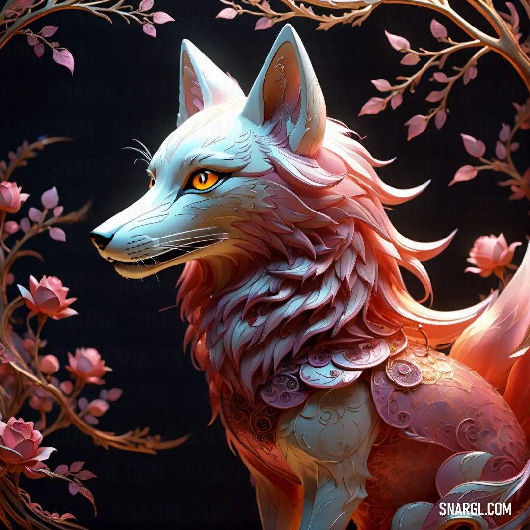 Painting of a fox with a tree in the background. Color Fuzzy Wuzzy.