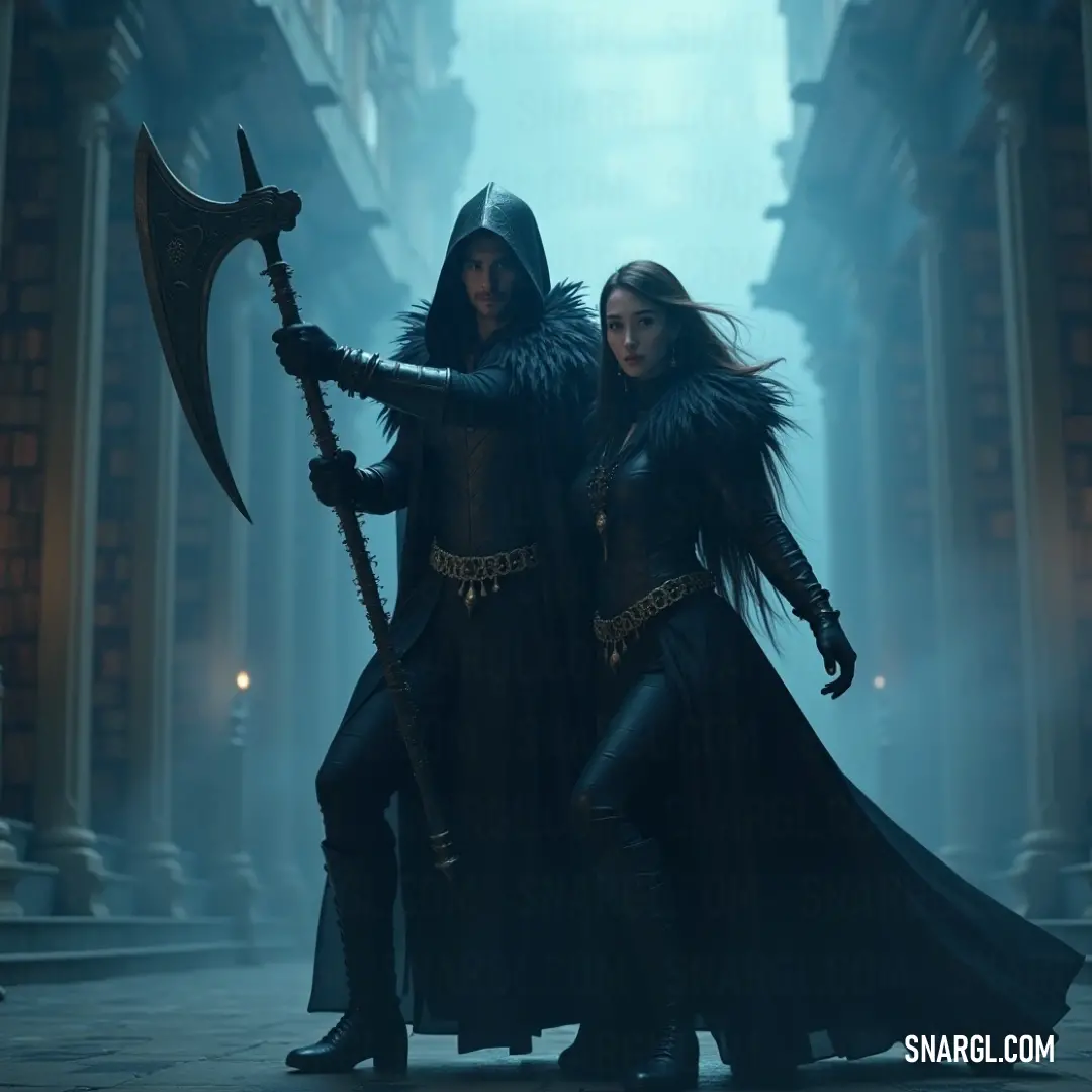 In a bustling street, two figures stand with swords and shields, prepared for an adventure as they embody the spirit of camaraderie and bravery. A duo stands confidently in the street with shields and swords at the ready, united in purpose as the urban landscape hums with potential adventure.