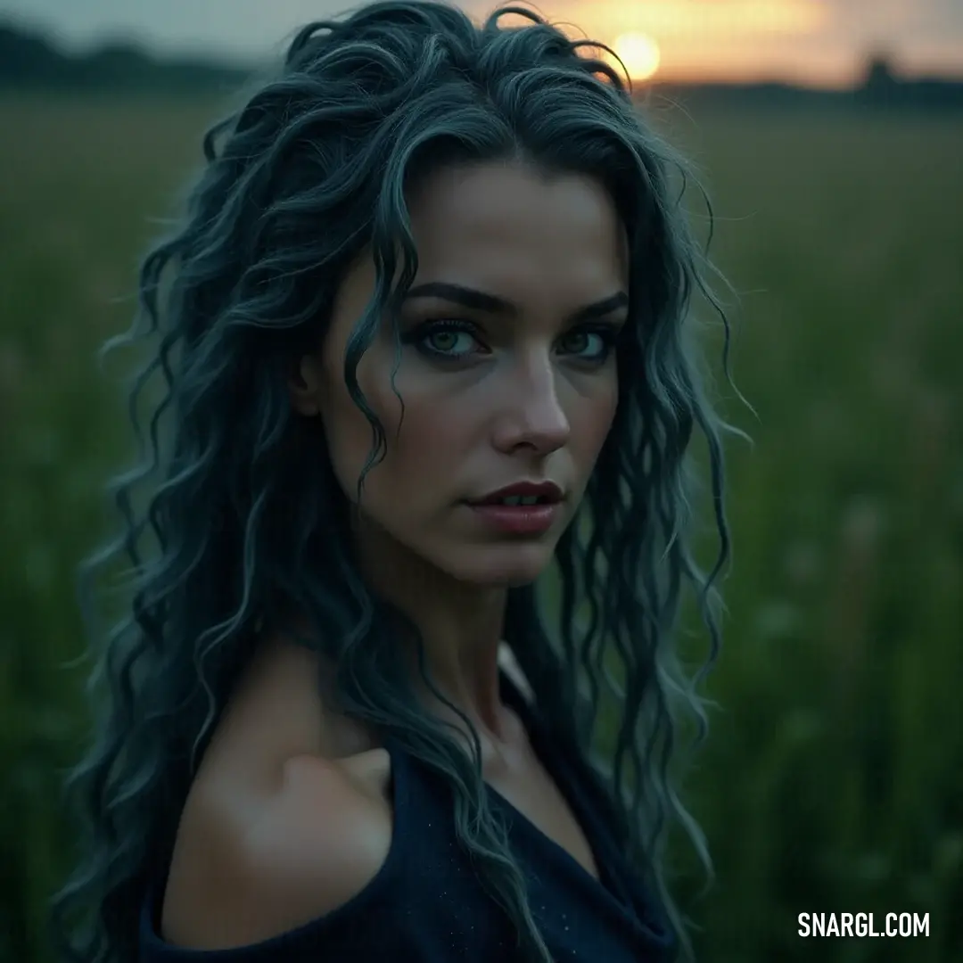 A radiant figure standing in a sunset-lit field, embraced by nature's vibrant colors. A radiant figure with long flowing hair stands gracefully in a sunlit field, the vibrant colors of sunset painting the sky in warm hues, as a brilliant sun emerges behind her, embodying serenity and the beauty of nature.