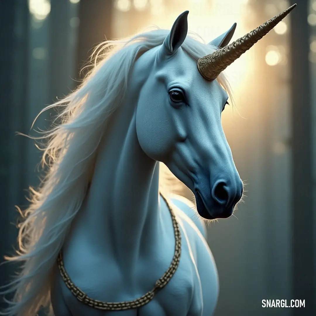 A regal white galactic herald, adorned with a golden chain and a horn atop its head, stands proudly. The figure emanates a sense of nobility and power, set against a cosmic backdrop that hints at interstellar grandeur.