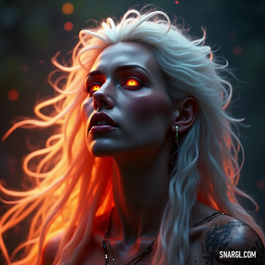 A mystical seer with radiant eyes scans the horizon, her flowing hair and red light creating an enchanting atmosphere, surrounded by darkness filled with possibilities. A mystical seer gazes into the abyss, her long flowing hair glistening in the eerie red glow of her enchanting eyes, set against a pitch-black backdrop that enhances the aura of cosmic mystery surrounding her presence.