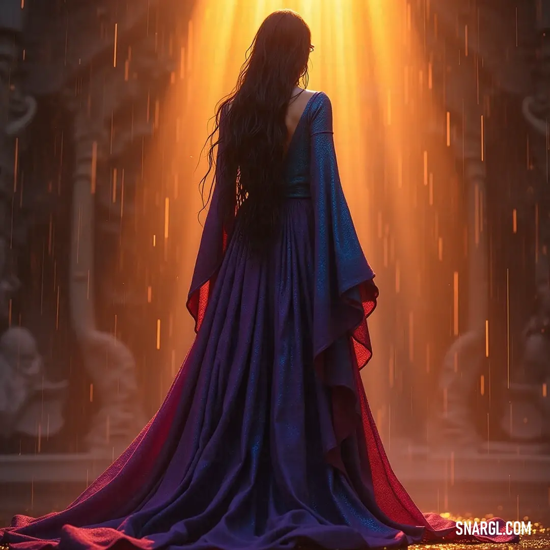 A majestic Galactic Sorceress in a purple dress stands before a shimmering fountain, enveloped in a soft light that enhances her enchanting presence. Standing gracefully in front of a magnificent fountain, a Galactic Sorceress in a purple dress exudes a sense of majesty. The gentle light from above accentuates her form as she commands the energies of her surroundings.