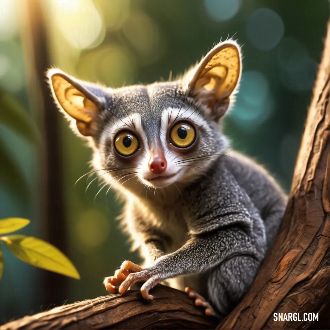 Small Galago on top of a tree branch with a yellow eye patch on it's face