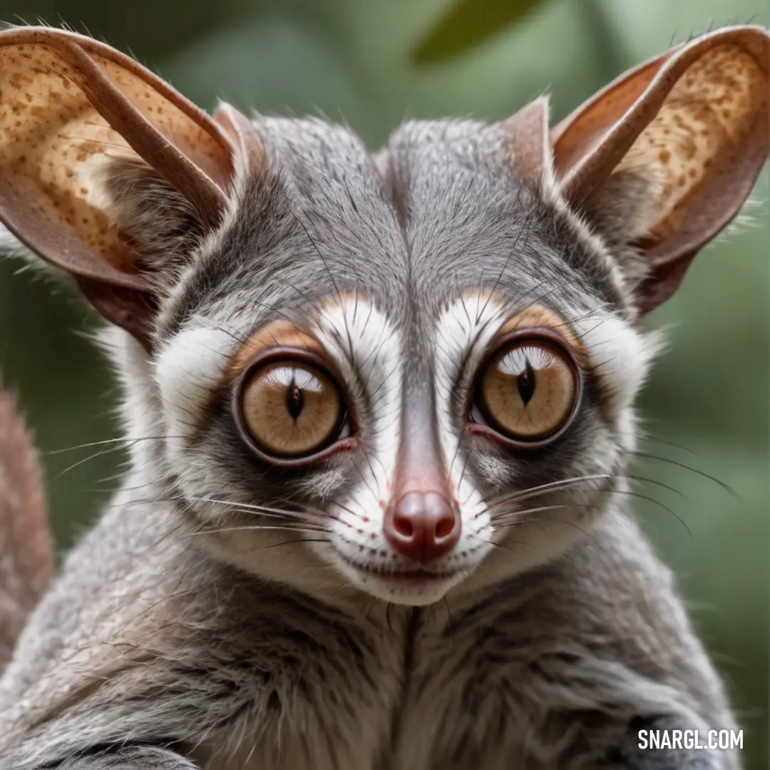 Small Galago with a big brown eye and a long nose with a long tail and a long nose with a long tail