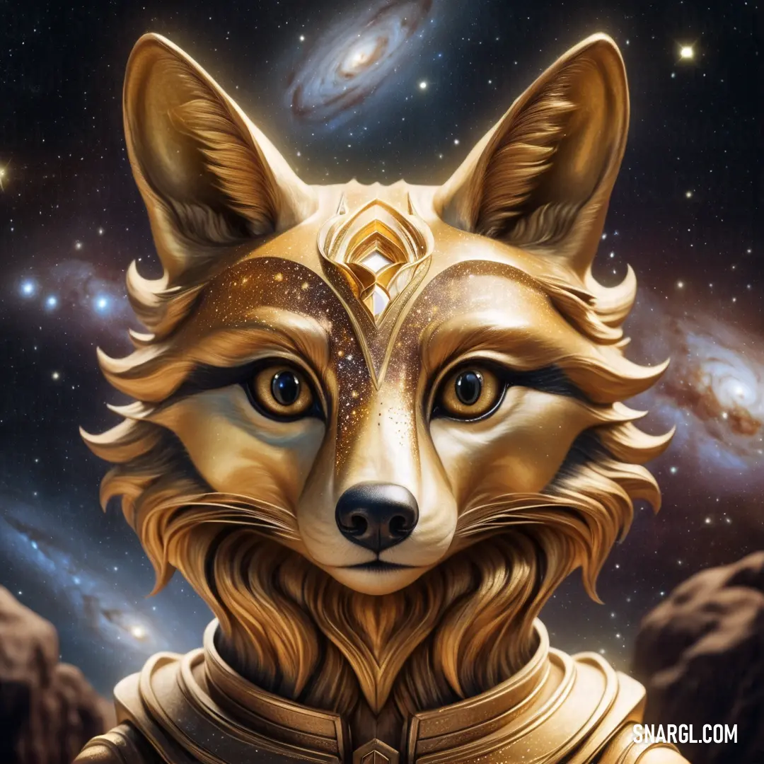 Painting of a fox with a space background