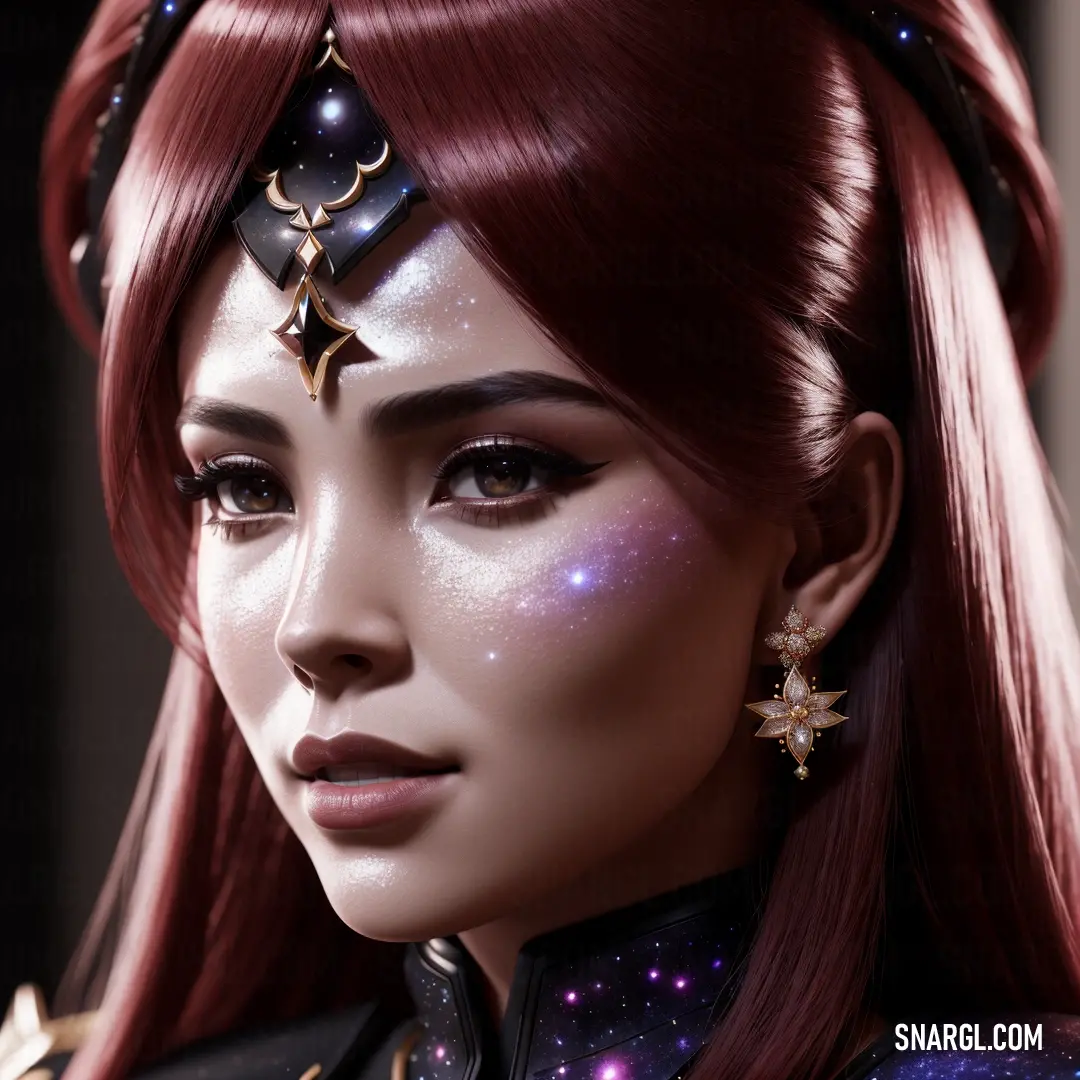 Galaxia with red hair and a star on her forehead and a star on her forehead