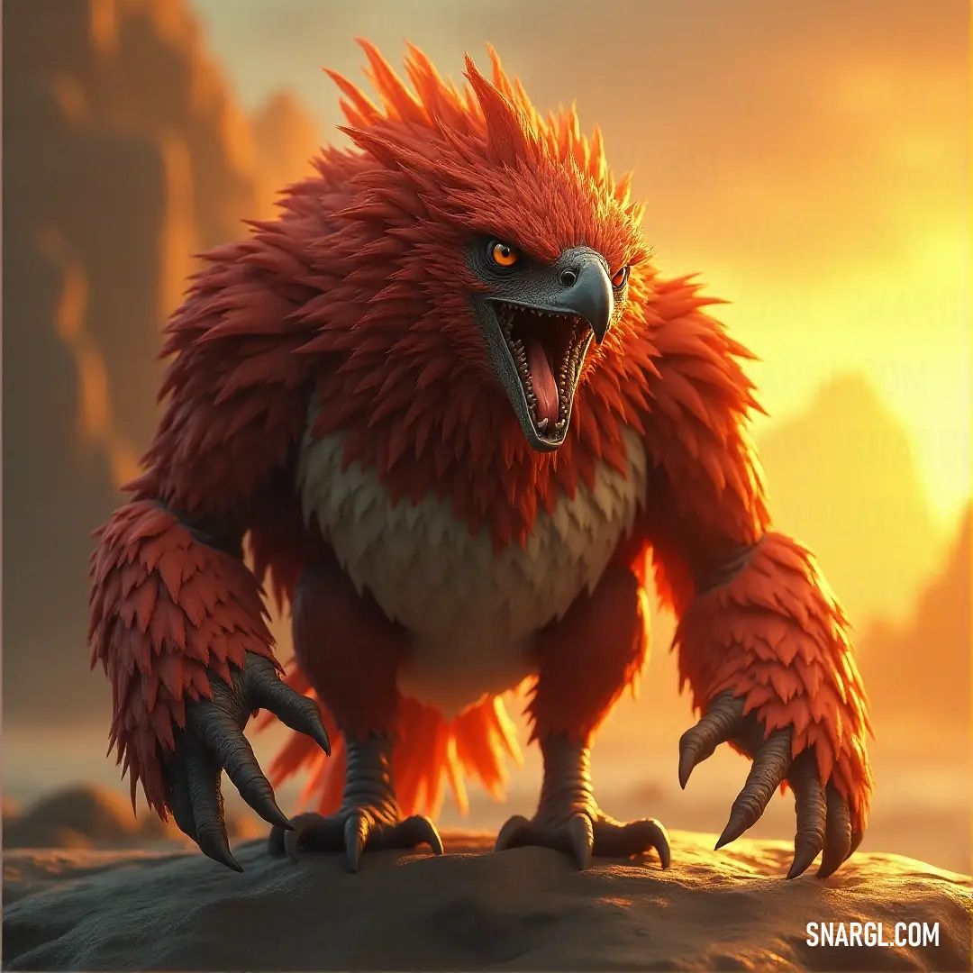 The Red and White Galecrusher, with its giant mouth and sharp claws, stands poised for battle, exuding power and intimidation. A fierce Red and White Galecrusher, its massive jaws open wide, ready to strike. Claws extend from its feet, emphasizing its strength and agility as it prepares for action.