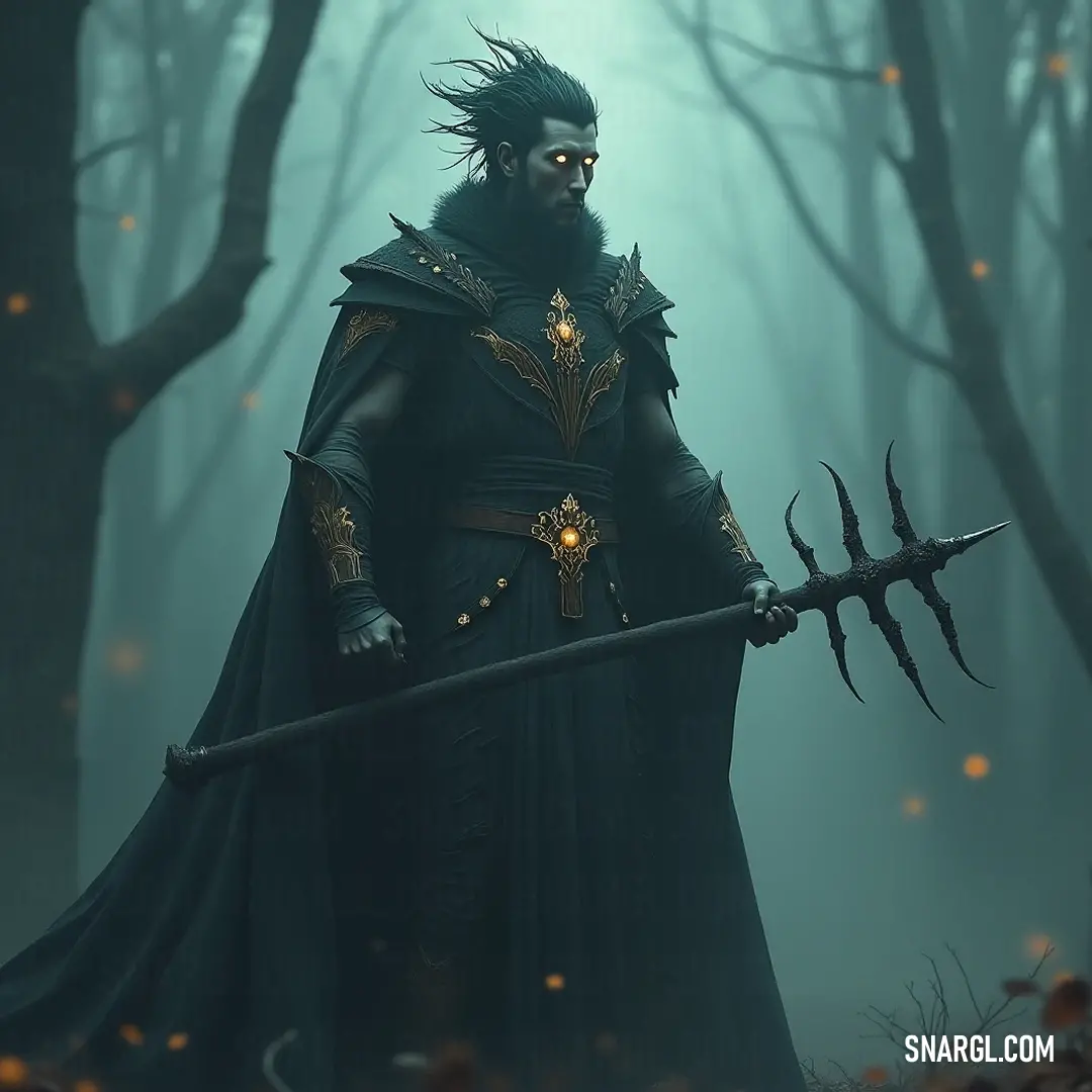In a shadowy forest, a warrior in black grips a sword tightly, with a demonic head adorned with horns in his grasp, the scene radiating an aura of darkness and power. A fierce warrior clad in black holds a sword, staring fiercely ahead, the grotesque visage of a horned demon head clutched in his other hand, set against an eerie forest backdrop that amplifies the intense atmosphere.