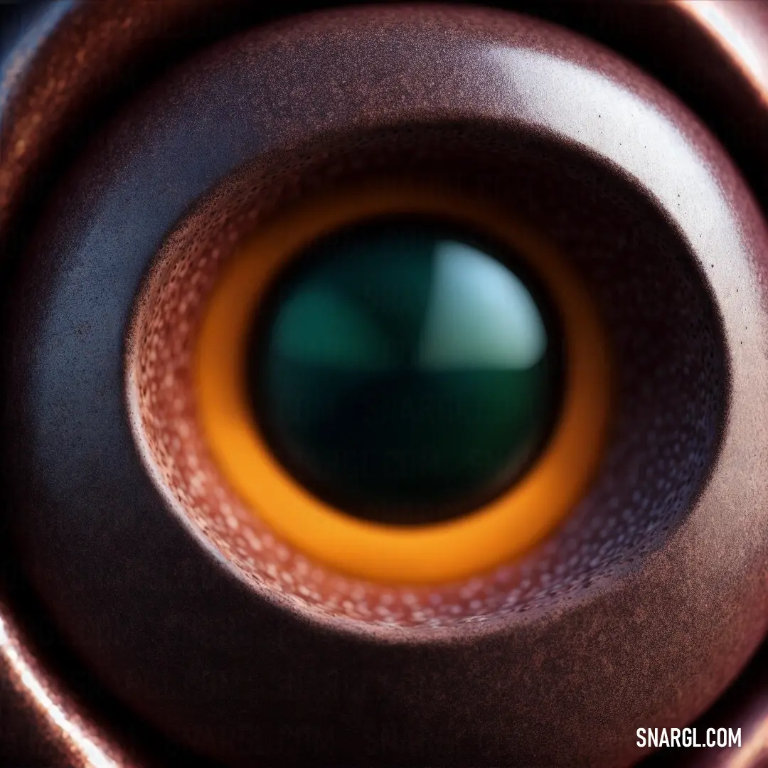Close up of a speaker with a yellow center and a black center and a brown center. Example of RGB 228,155,15 color.