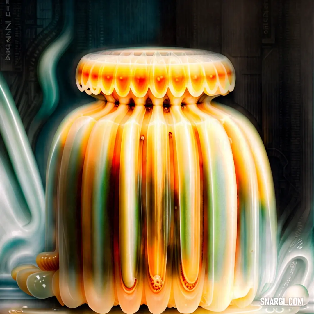 Painting of a colorful vase with a lot of smoke coming out of it's bottom