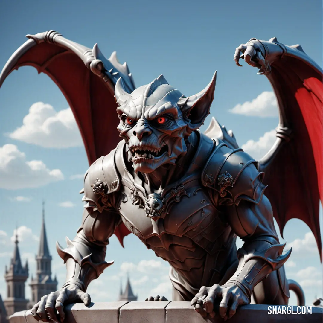 Statue of a Gargoyle on a wall with a castle in the background