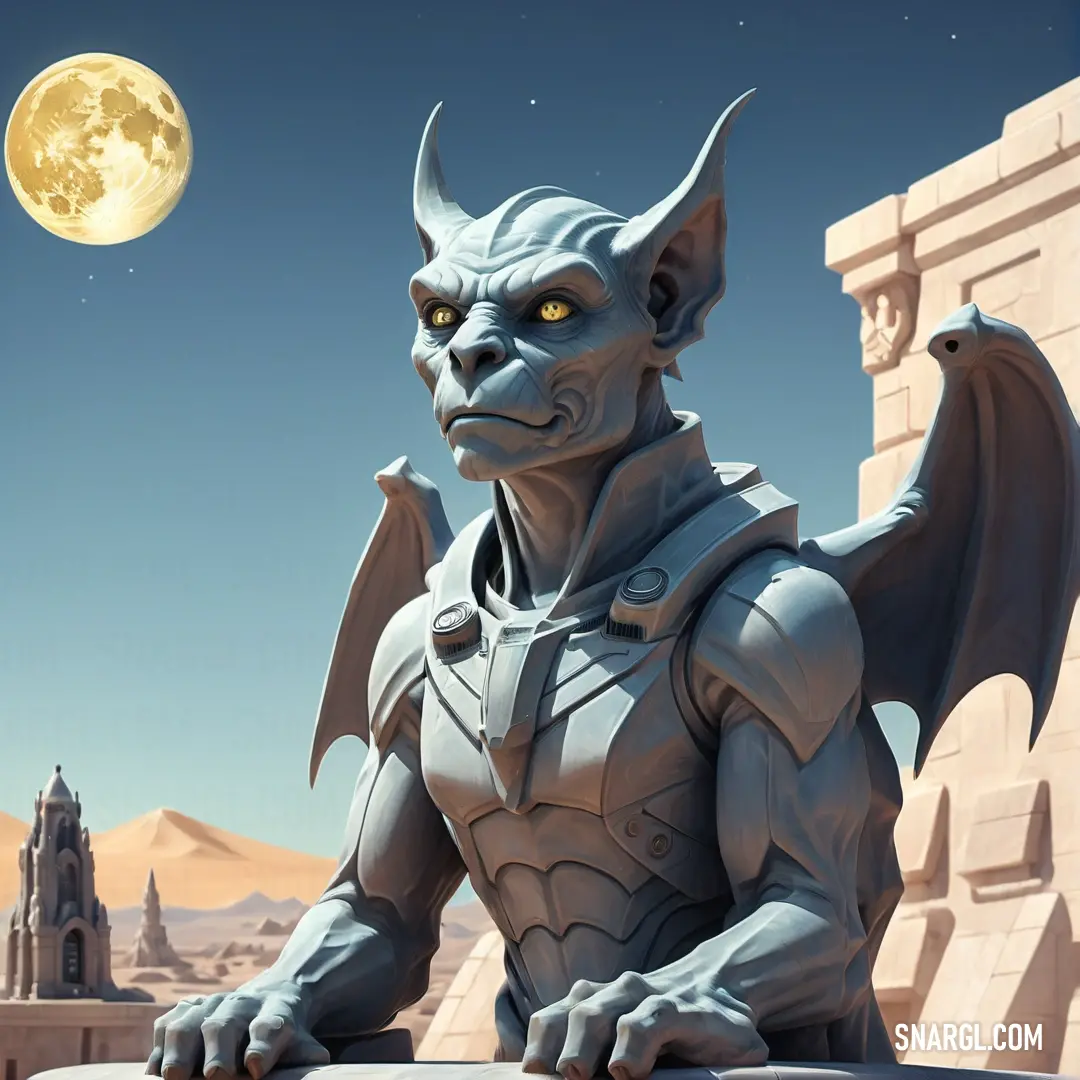 Statue of a Gargoyle with a full moon in the background